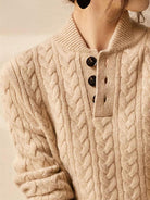 100% wool cable-knit sweater with stand collar and slim fit
