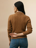 100% wool cable-knit sweater with slim fit and stand collar
