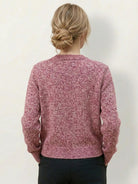 Marled knit merino wool cardigan with crew neck and dark buttons