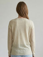 Organic Linen Henley Top fine knit with relaxed fit and side slits in neutral heathered colors