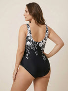 Curve-Fit Open-Back Swimsuit with scoop front, deep V open back, adjustable gold-tone straps, and diagonal back panels.