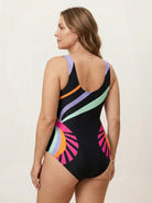 Plus size bold print one-piece swimsuit with scoop neckline and high-cut leg in smooth matte fabric