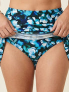 High-neck ruched tankini set with gathered side seams and built-in shelf bra