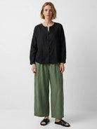 Oversized 100% linen blouse with frog-button closure and curved hem