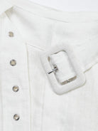 White 100% linen belted shorts with high-rise waist and wide-leg fit