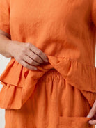 Cotton relaxed shorts and matching ruffle hem top two-piece summer co-ord set