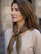 Lightweight 100% linen neck scarf with timeless checkered pattern and natural rolled edges