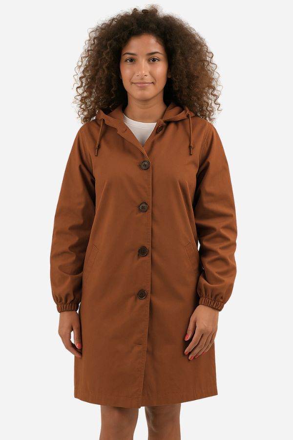 Brown water-resistant oversized hooded windbreaker rain jacket for women from Halloween Collection