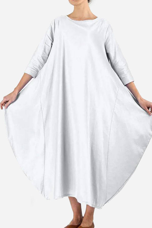Bohemian maxi dress loose fit linen blend long sleeves floor-length plus size gown