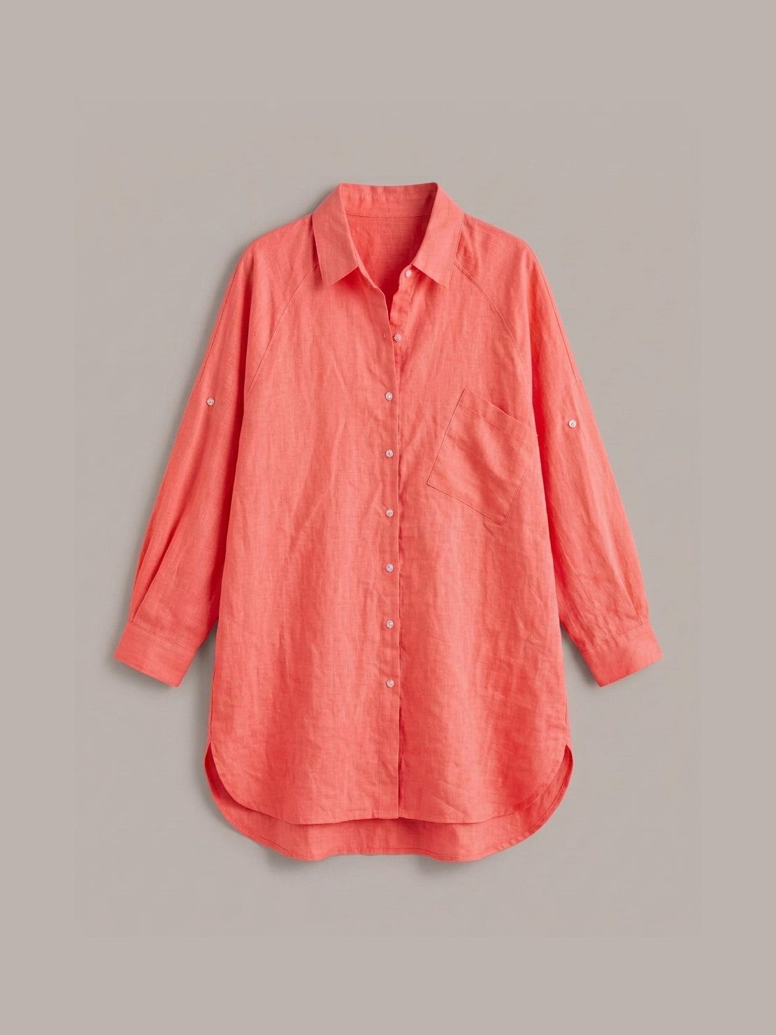 oversized relaxed cotton linen shirt with dropped shoulders and back pleat detail