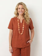 Breezy cotton blend two-piece summer set with short-sleeve shirt and elastic waist pants