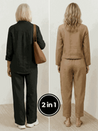 Two women modeling casual chic duo breathable cotton and linen two-piece sets for effortless stylish comfort