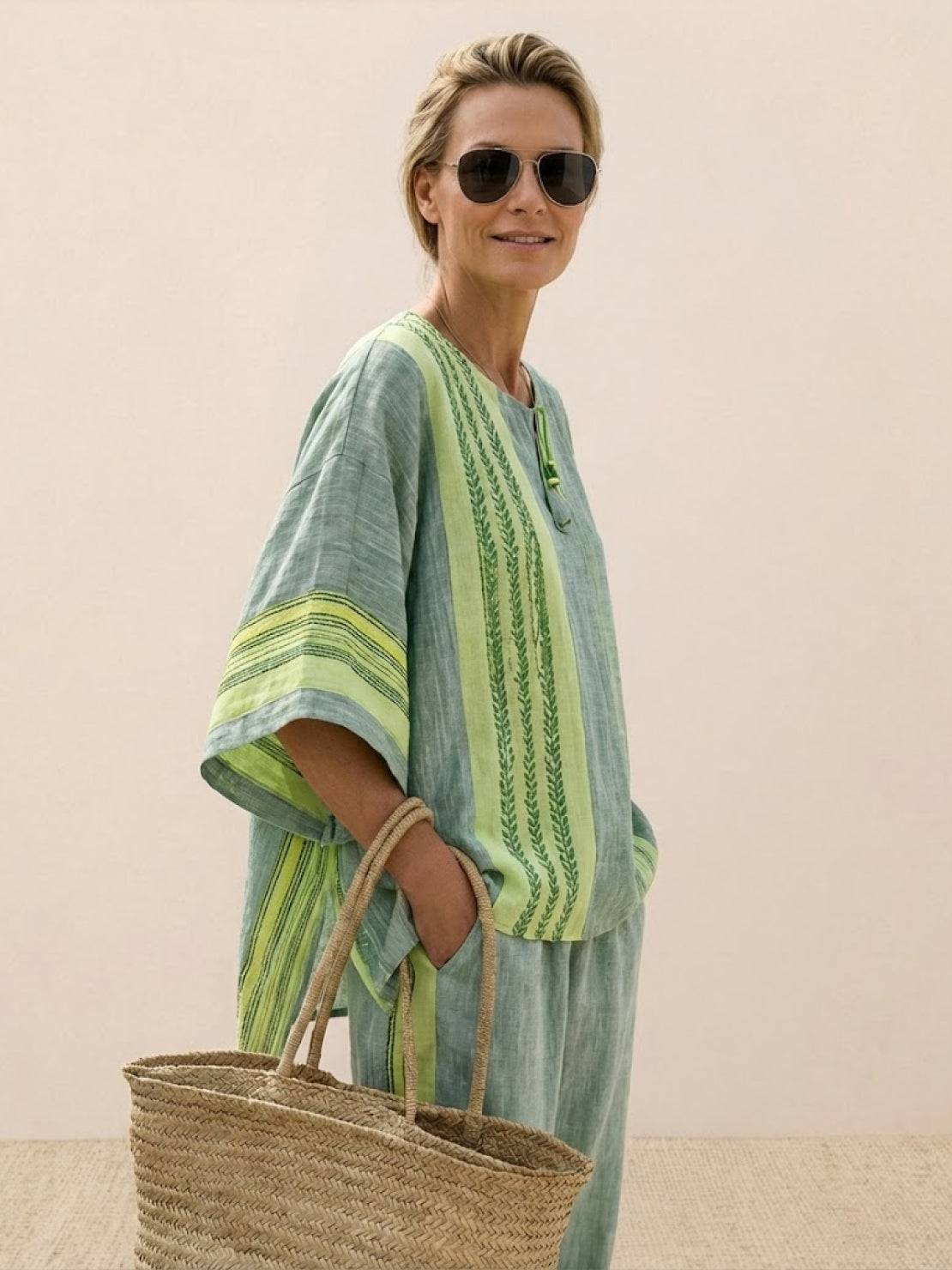 Coastal Comfort Linen two-piece set with lace details and breathable fabric