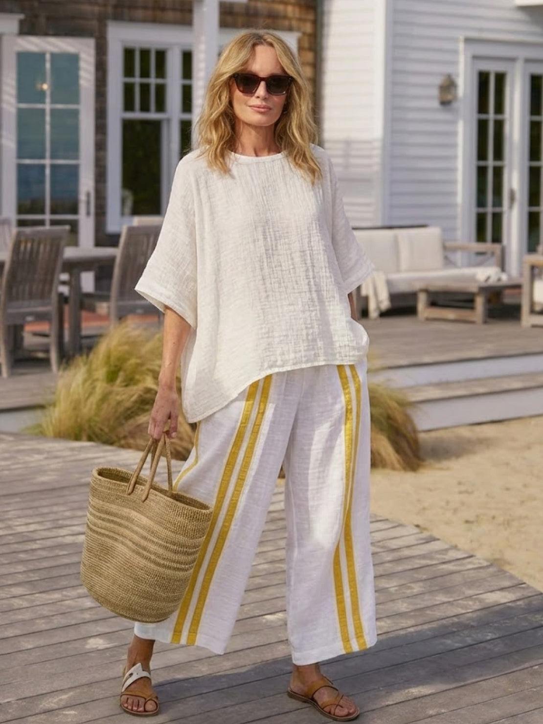 Coastal Comfort Linen two-piece set with lace details and breathable fabric