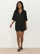 Coastal linen cotton two-piece set with breathable fabric and relaxed fit