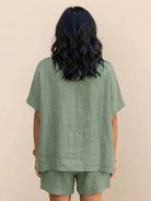 Light and airy comfy linen-like shirt and shorts two-piece set for casual and versatile wear