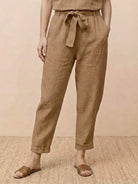 Breathable cotton linen set with relaxed short-sleeve top and straight-leg pants in monochrome tones