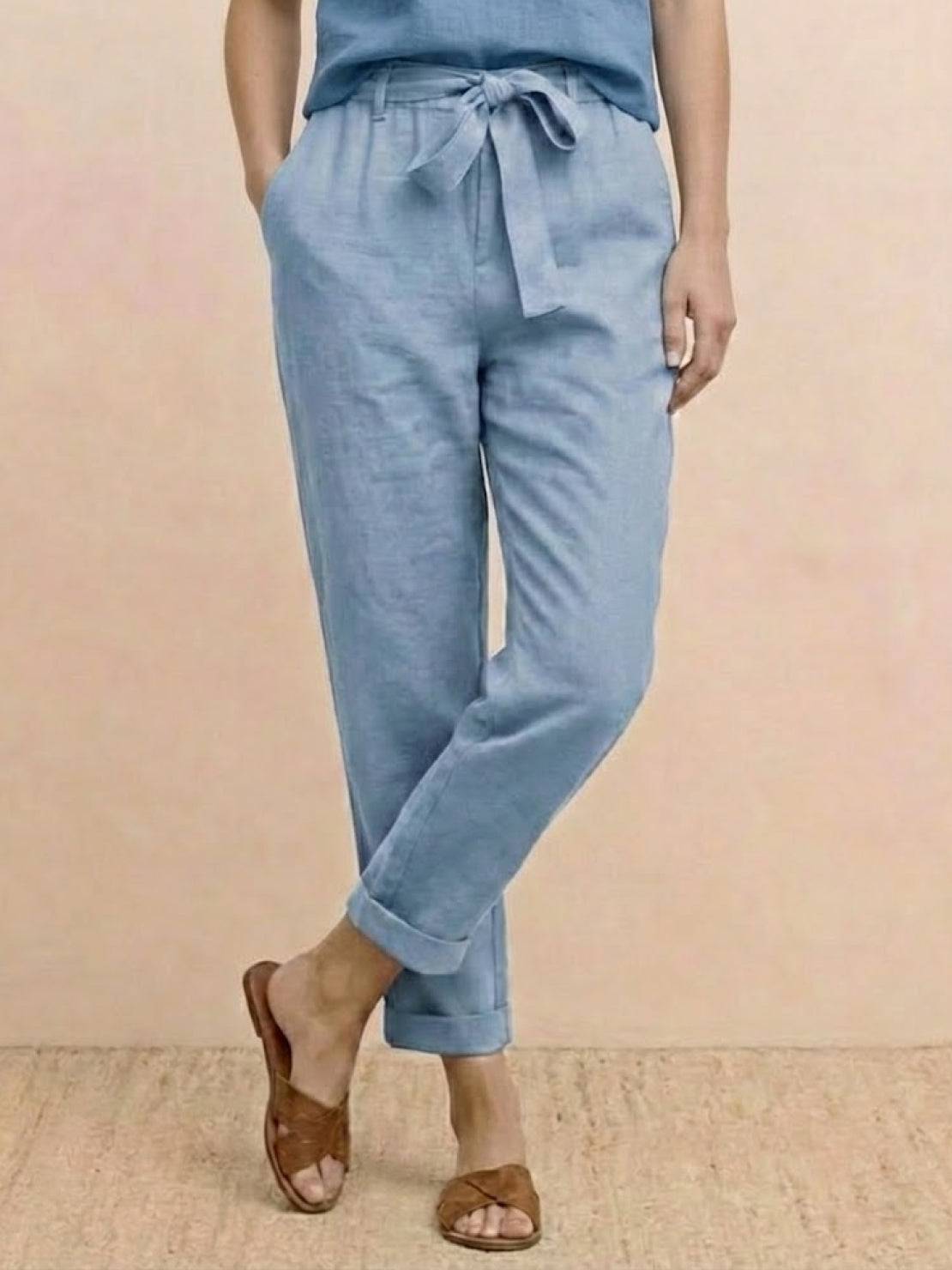 Cotton-linen blend monochrome two-piece set with breathable fabric and relaxed fit