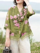 French boutique style organza floral print blouse with lightweight, elegant fabric and sophisticated design
