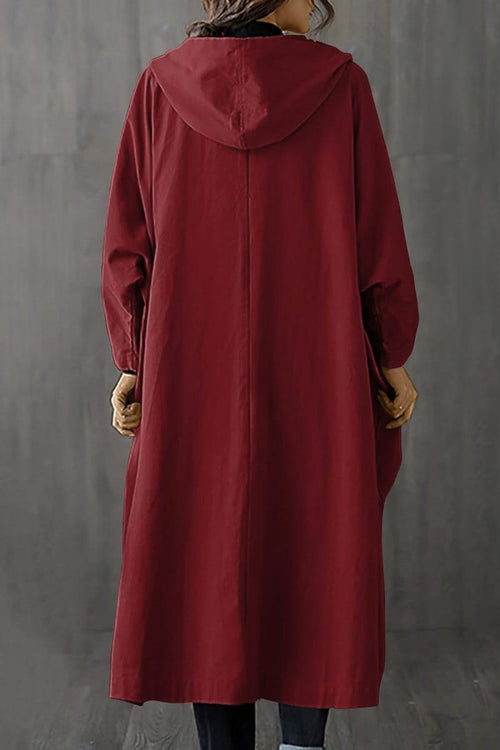 One size oversized water-resistant windbreaker jacket with waterproof design and attached hood, shown in deep red back view.