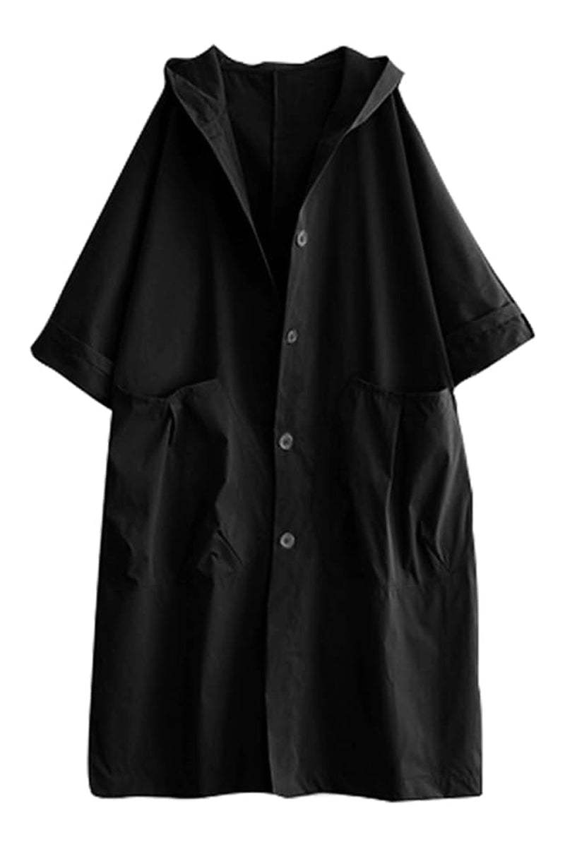 Black oversized lightweight windbreaker jacket with waterproof design and hood
