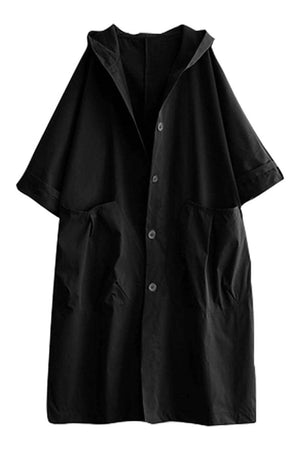 Black oversized lightweight windbreaker jacket with waterproof design and hood
