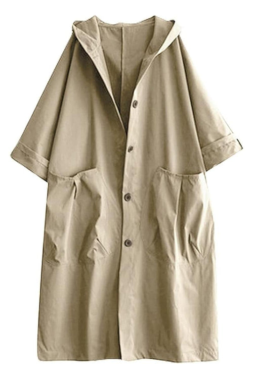 Oversized one size water-resistant windbreaker jacket with hood and large pockets in beige waterproof design
