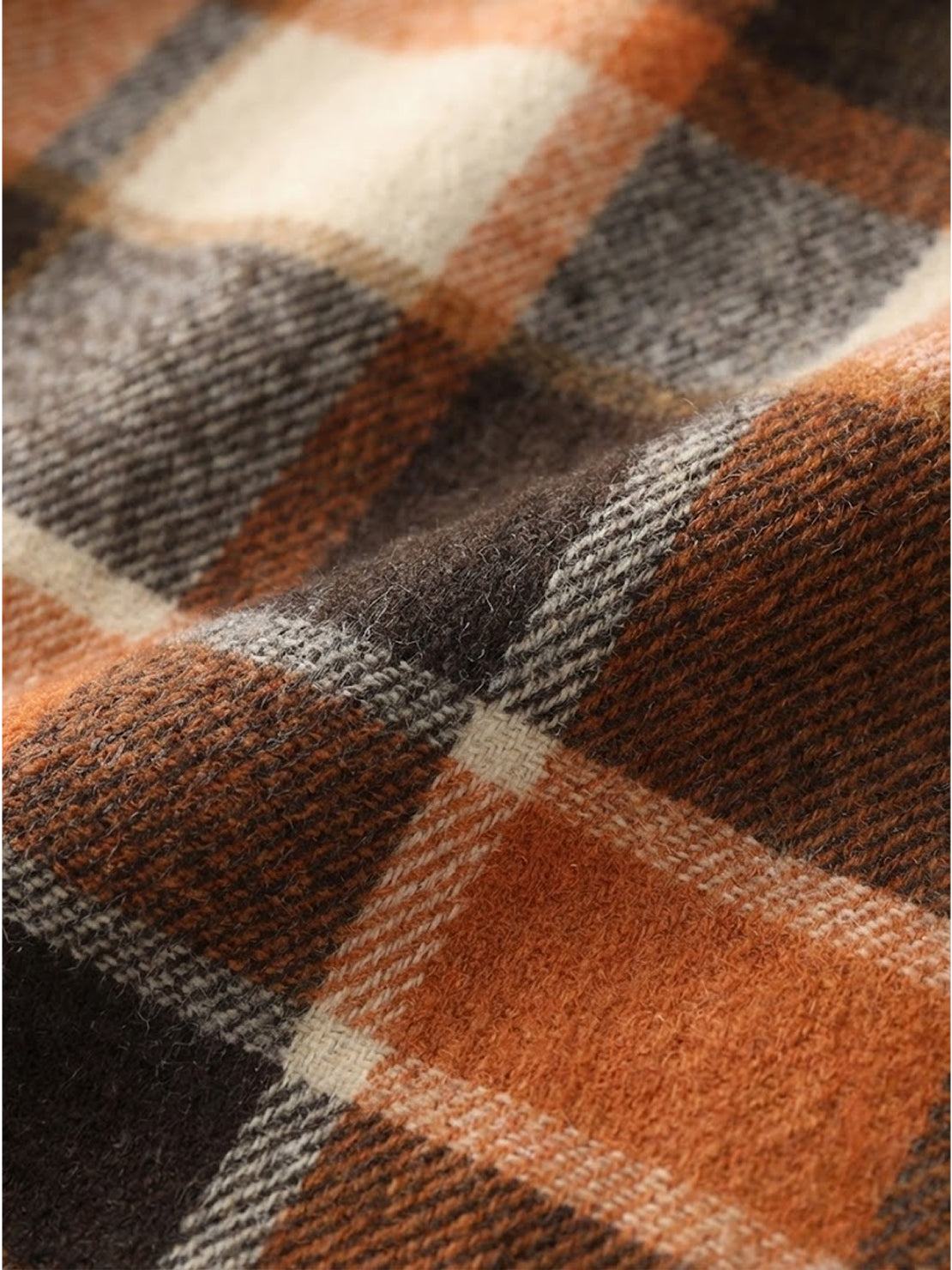 Oversized medium-length blue plaid overshirt jacket with wool-blend fabric and relaxed fit