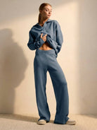 plush and preppy camel two-piece set featuring cozy knitted pullover and wide-leg pants in soft fabric