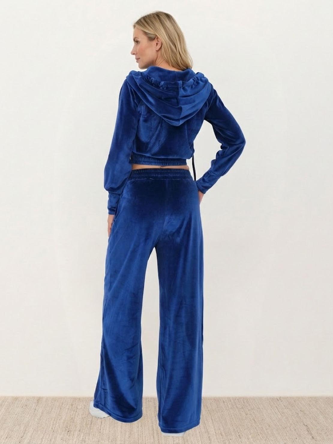 women's velour tracksuit set with cropped hoodie and high-waist pants