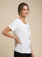 Relaxed Fit Linen Button-Up Tee with breathable cotton linen fabric and stylish button detail