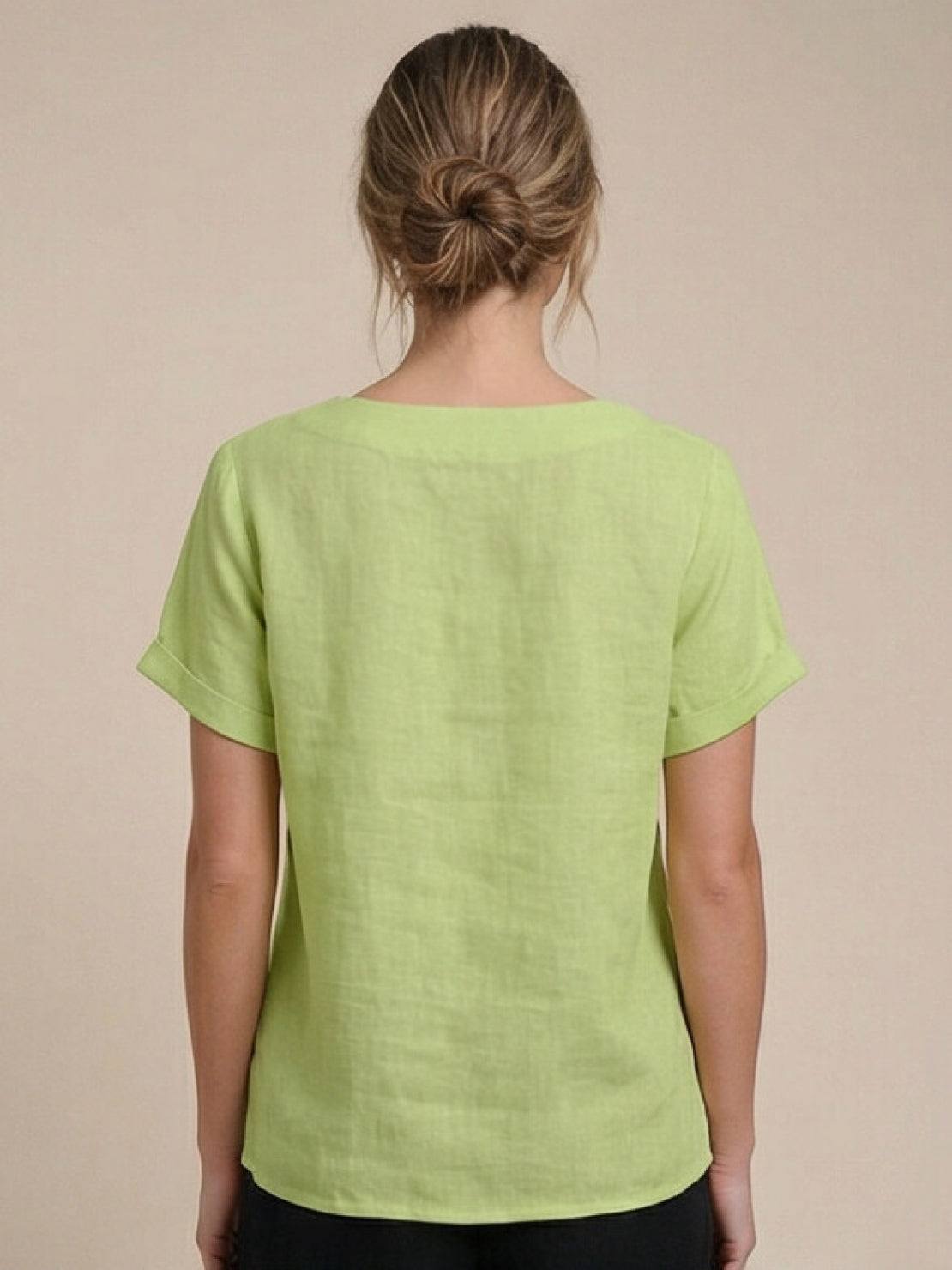 Relaxed Fit Linen Button-Up Tee with breathable cotton fabric and stylish button detail