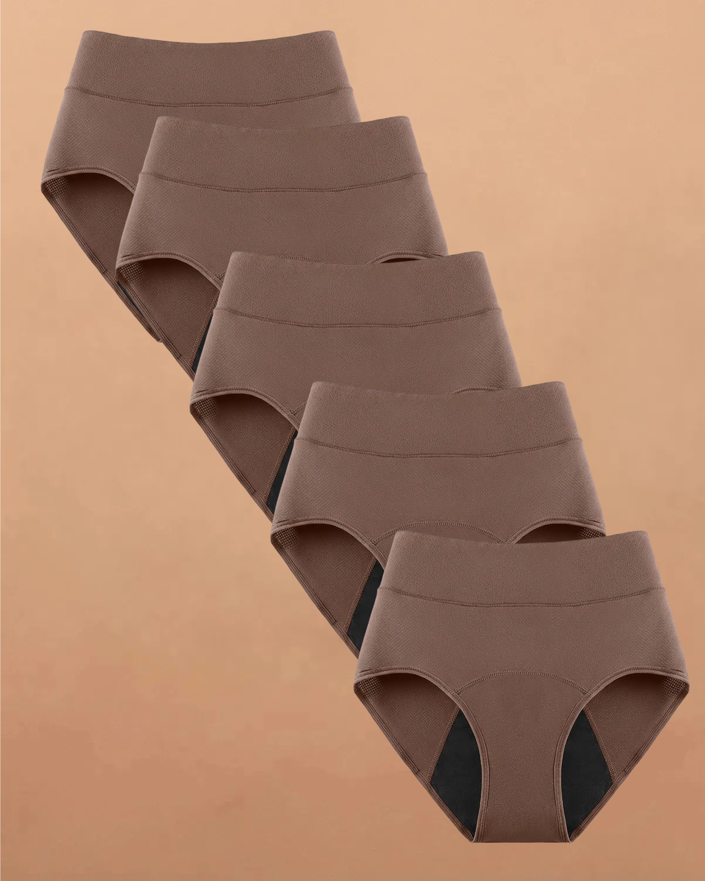 Still Her Motion™ ActiveFlex performance leakproof underwear 5-pack with high-stretch, moisture-wicking nylon-spandex fabric and cotton-lined gusset.