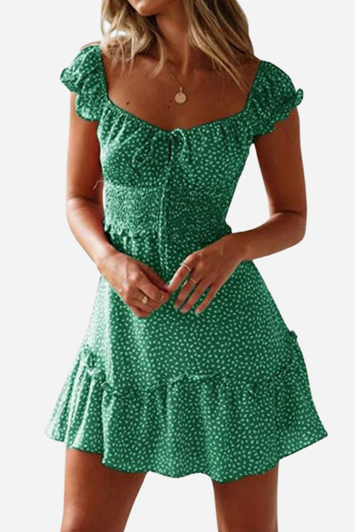 Sweetheart Collar Printed Ruffled Maxi Dress