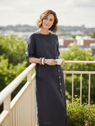 Women’s pure cotton elegance dress in soft linen-like fabric, mid-weight and breathable for year-round wear