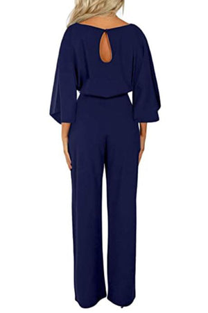 Casual Long Sleeve Belted Jumpsuit