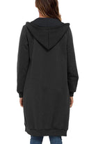 Back view of oversized long zip sweatshirt hoodie in black with hood and relaxed fit, part of Christmas Collection.