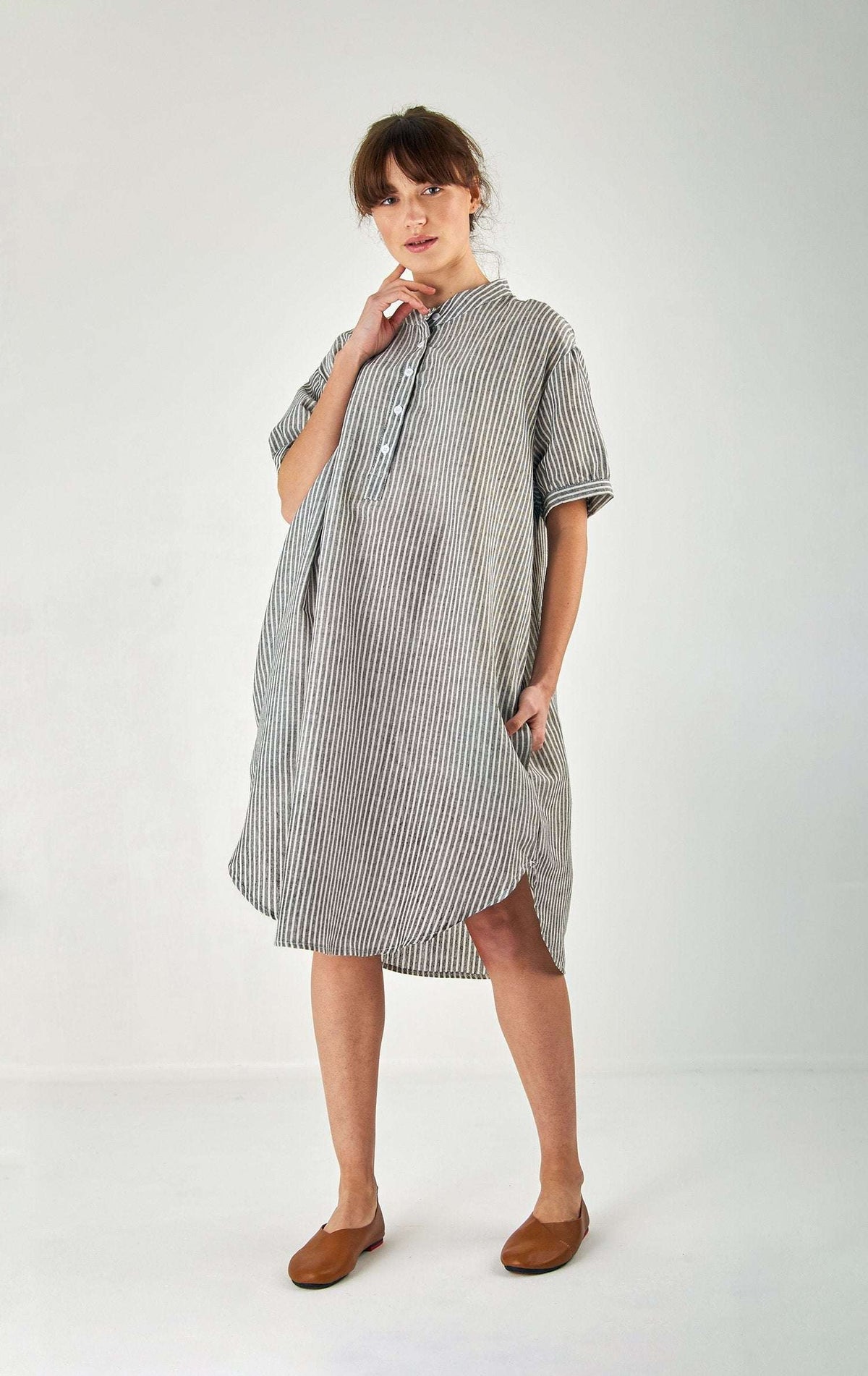 Striped Gauze Shirt Dress